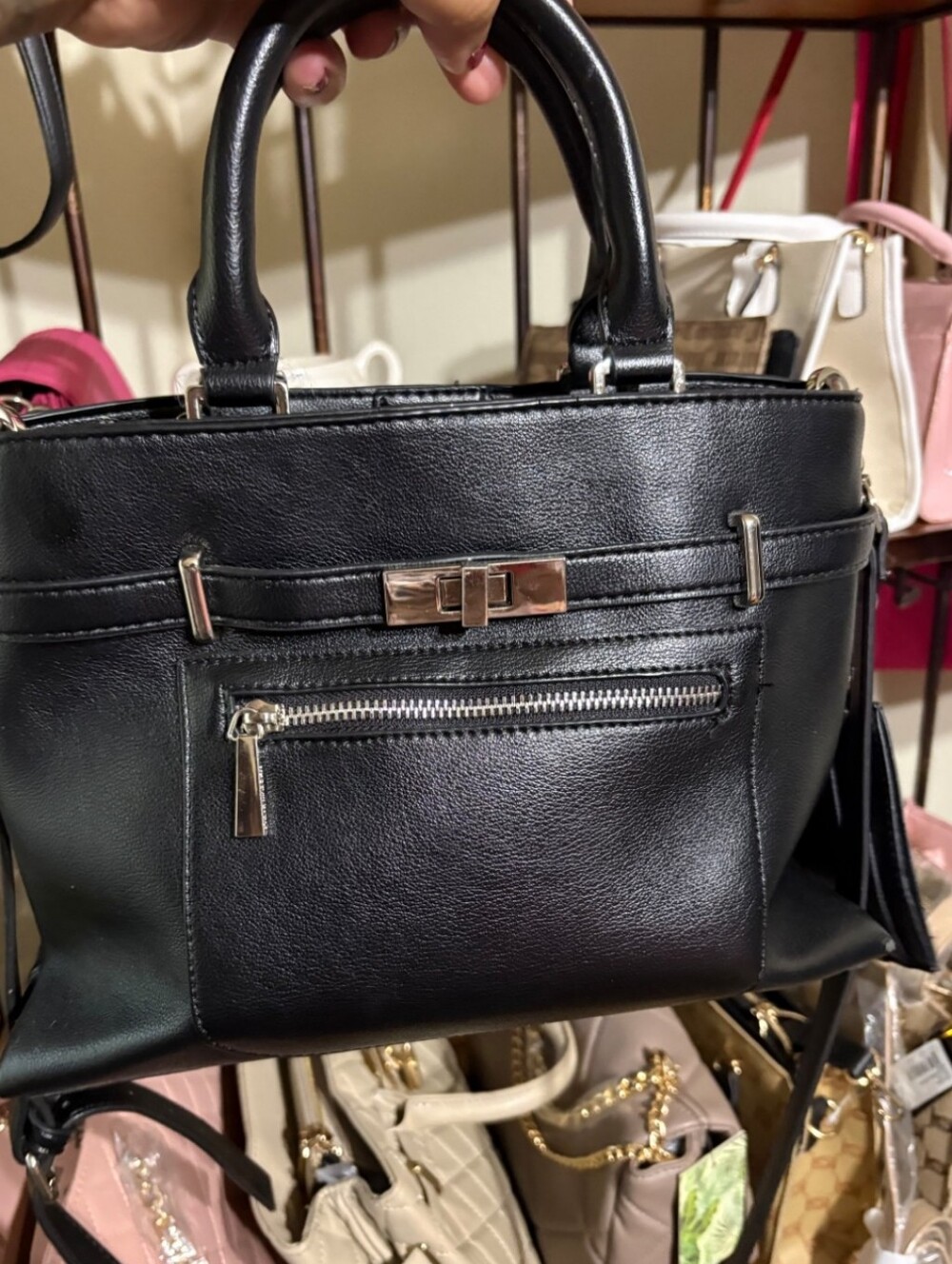 Classic Black Women's Top-Handle Satchel With Detachable Card Holder